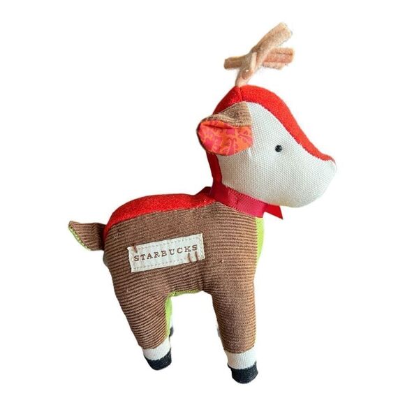 Starbucks Coffee Reindeer Plush Christmas Patchwork Stuffed Toy Holiday 8" 2008 - Picture 1 of 3